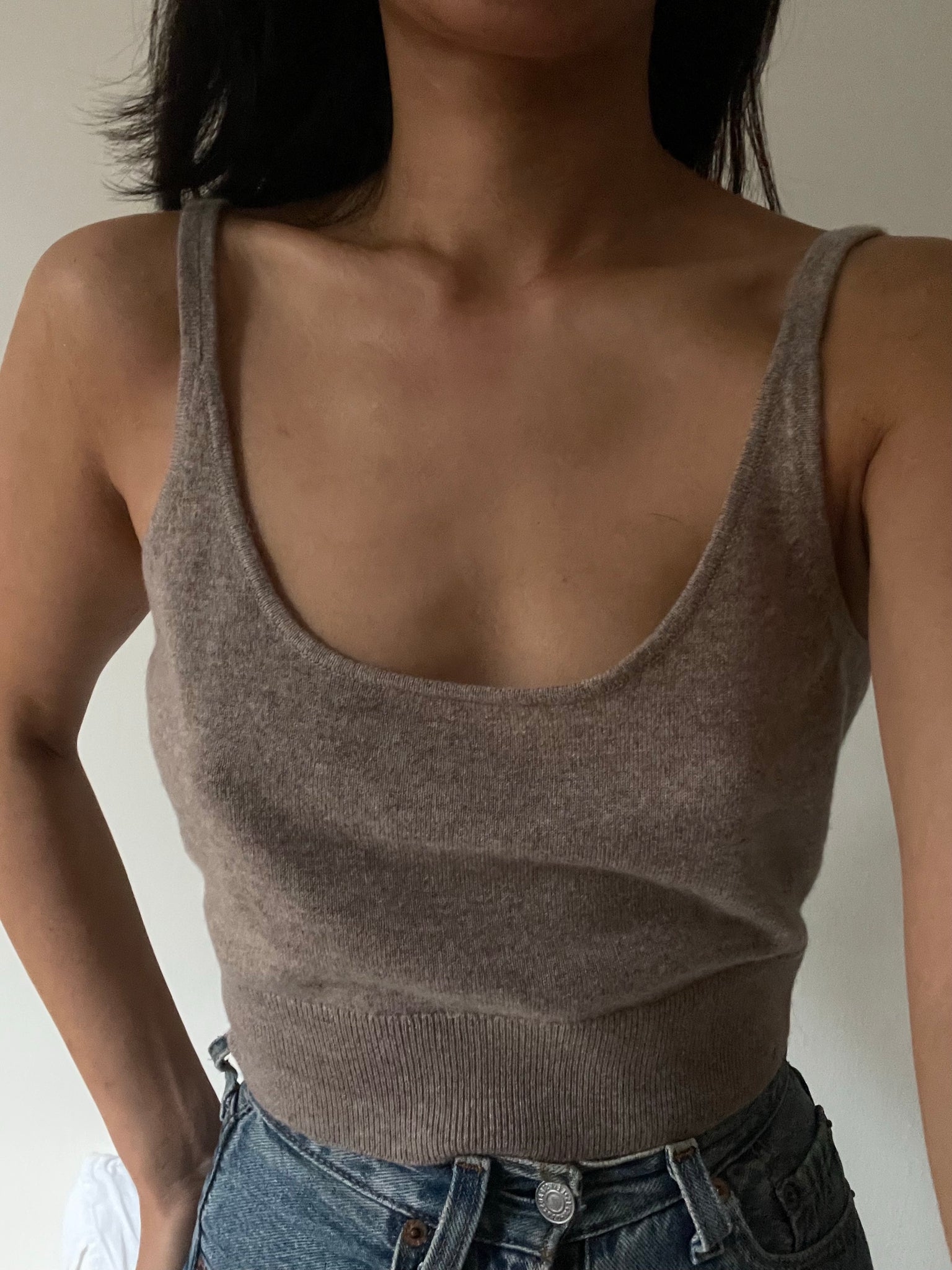 HONORE CASHMERE TANK IN BISCUIT