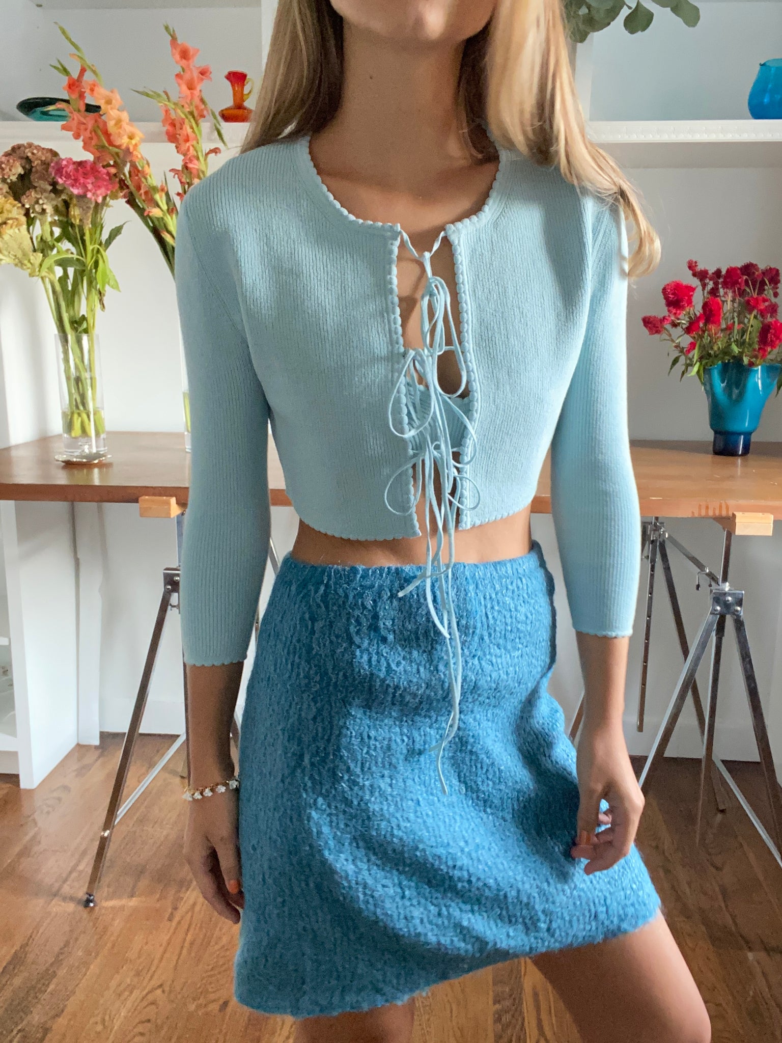 JENNY SCALLOPED CARDIGAN IN FORGET-ME-NOT-BLUES